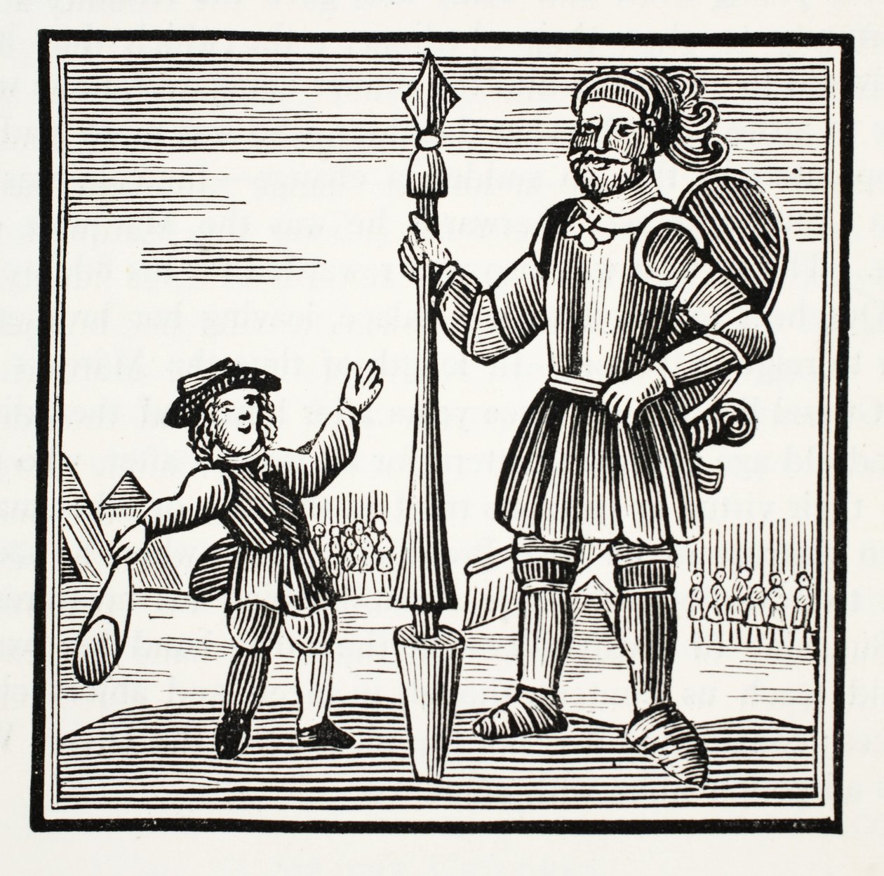 Jack and the Giant, ilustracja z książki rozdziałów XVIII wieku autorstwa Johna Ashtona, wyd. 1882 autorstwa English School