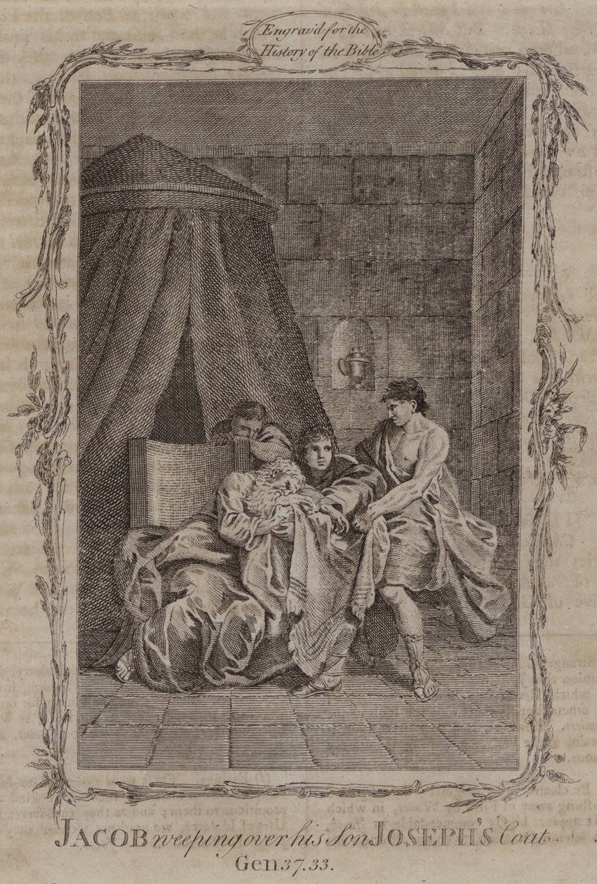 Jakub płaczący nad płaszczem swojego syna Józefa (grawerunek) autorstwa English School