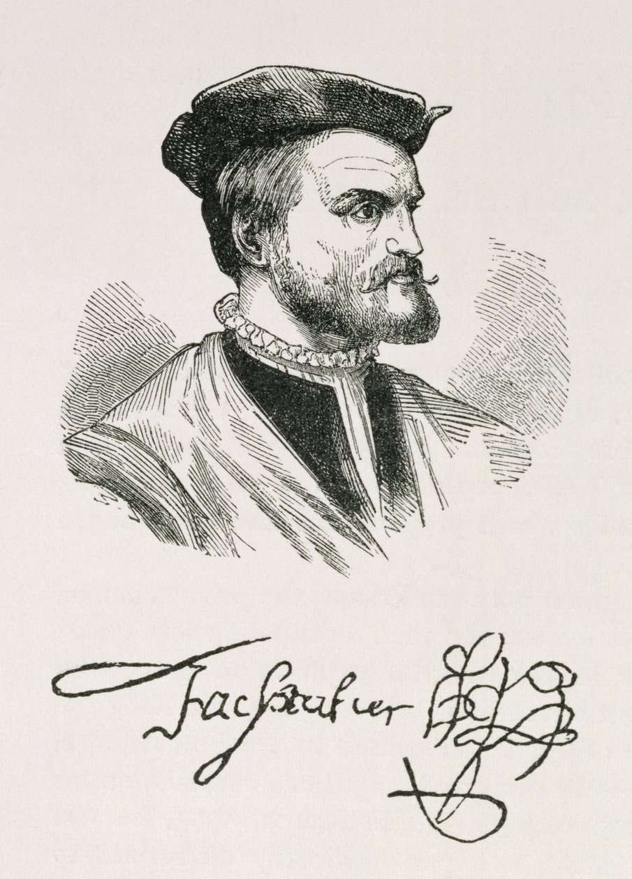 Jacques Cartier (1491-1557) ilustracja z tomu IV „Narrative and Critical History of America”, 1886 autorstwa English School