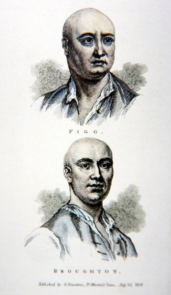 James Figg i Jack Broughton, z ryciny wydanej w 1812 r. (kolor lito) autorstwa English School