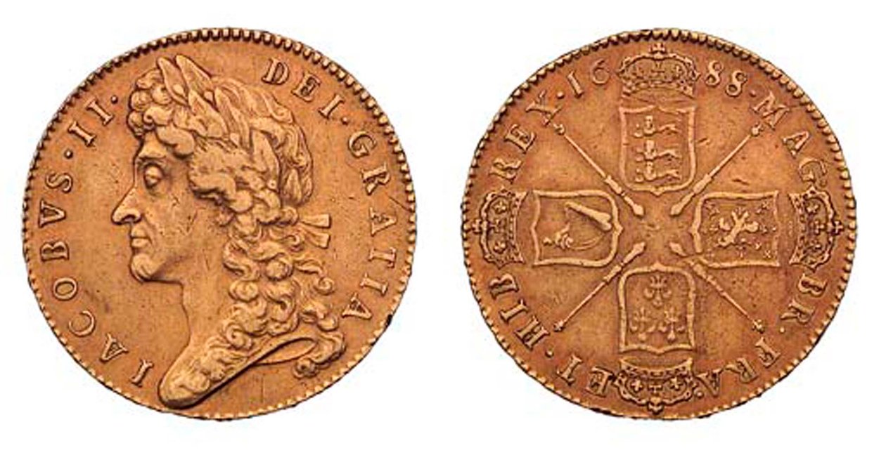 Jakub II pięć gwinei, 1688 autorstwa English School