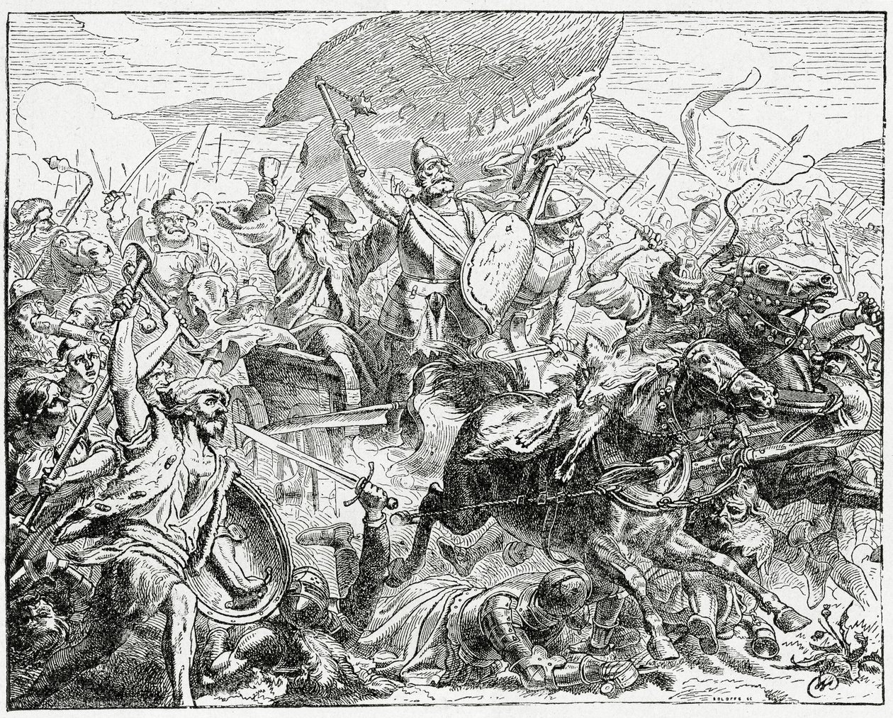 Jan Zizka po zwycięskiej stronie w bitwie pod Grunwaldem w 1410, 1882 r. autorstwa English School