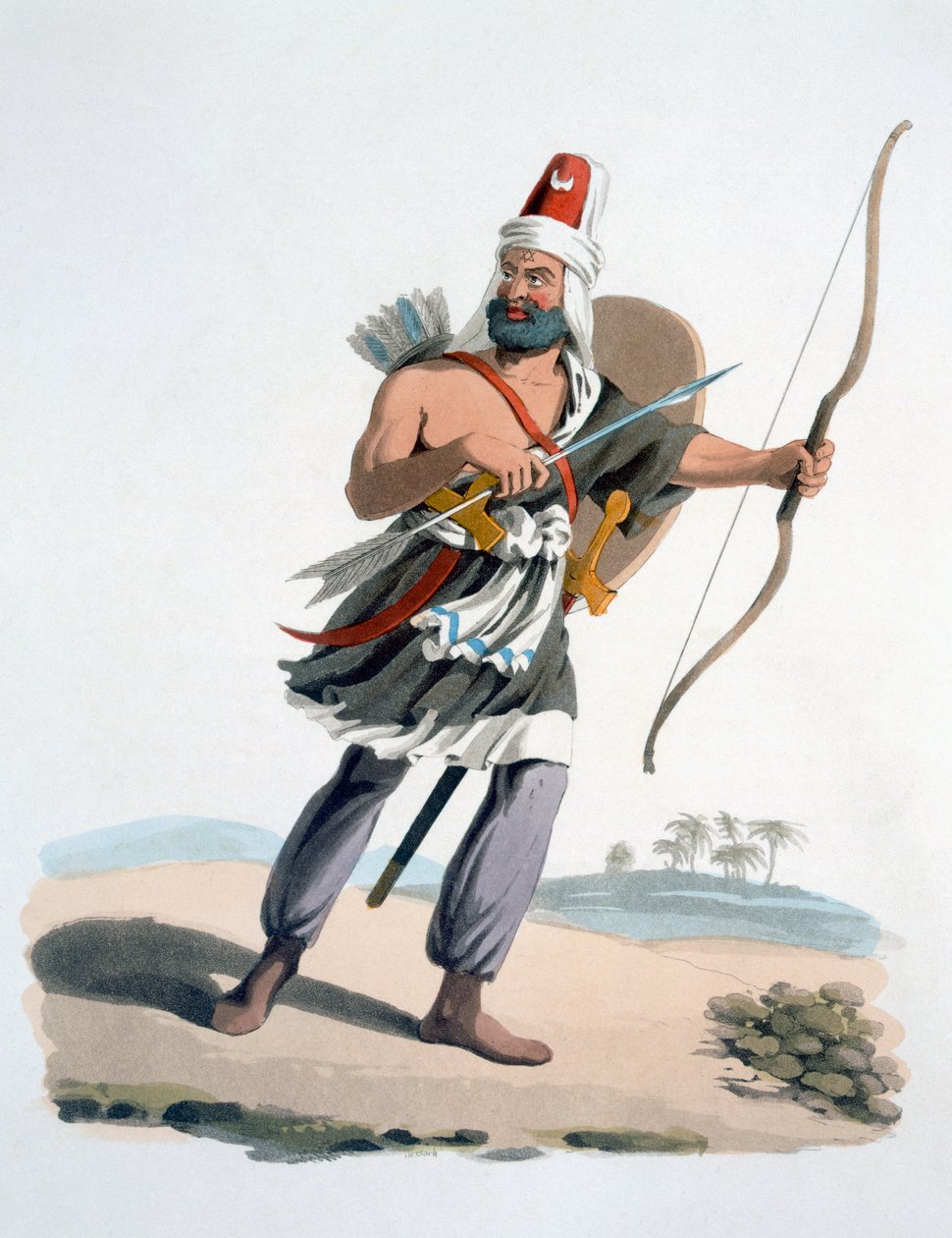 Janczar z Arabii, z Tureckiego stroju wojskowego, 1830 (akwaforta i akwatinta ręcznie kolorowana) autorstwa English School