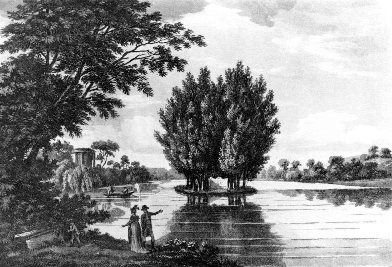 Grób Jean-Jacques Rousseau (1712-78) w Ermenonville, z A Sporting Tour Through France w serii listów do hrabiego Darlington autorstwa pułkownika Thomasa Thorntona, opublikowanych w 1806 r. autorstwa English School