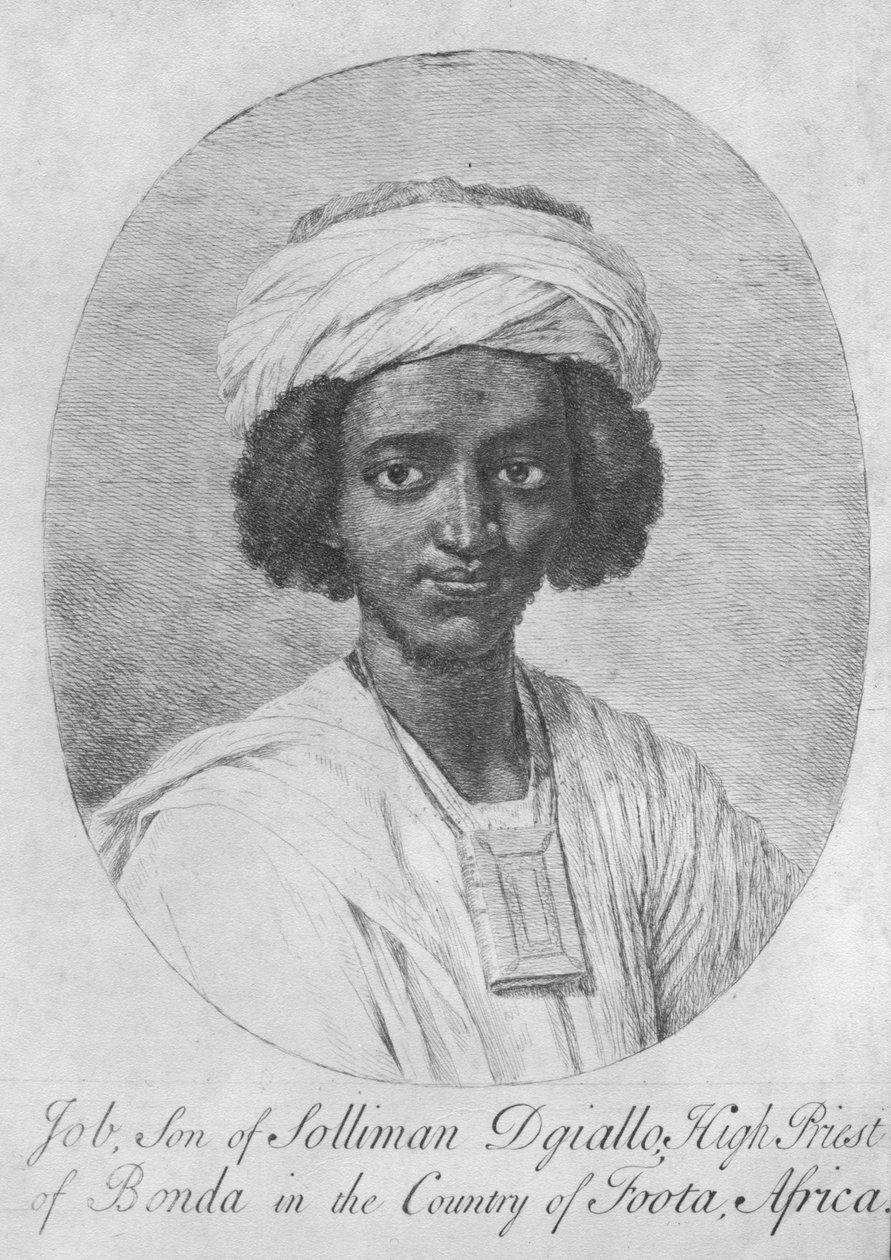 Hiob, syn Sulejmana Diallo, arcykapłana więzi w kraju Foota, Afryka, ok. 1750 (akwaforta i grawerunek) autorstwa English School