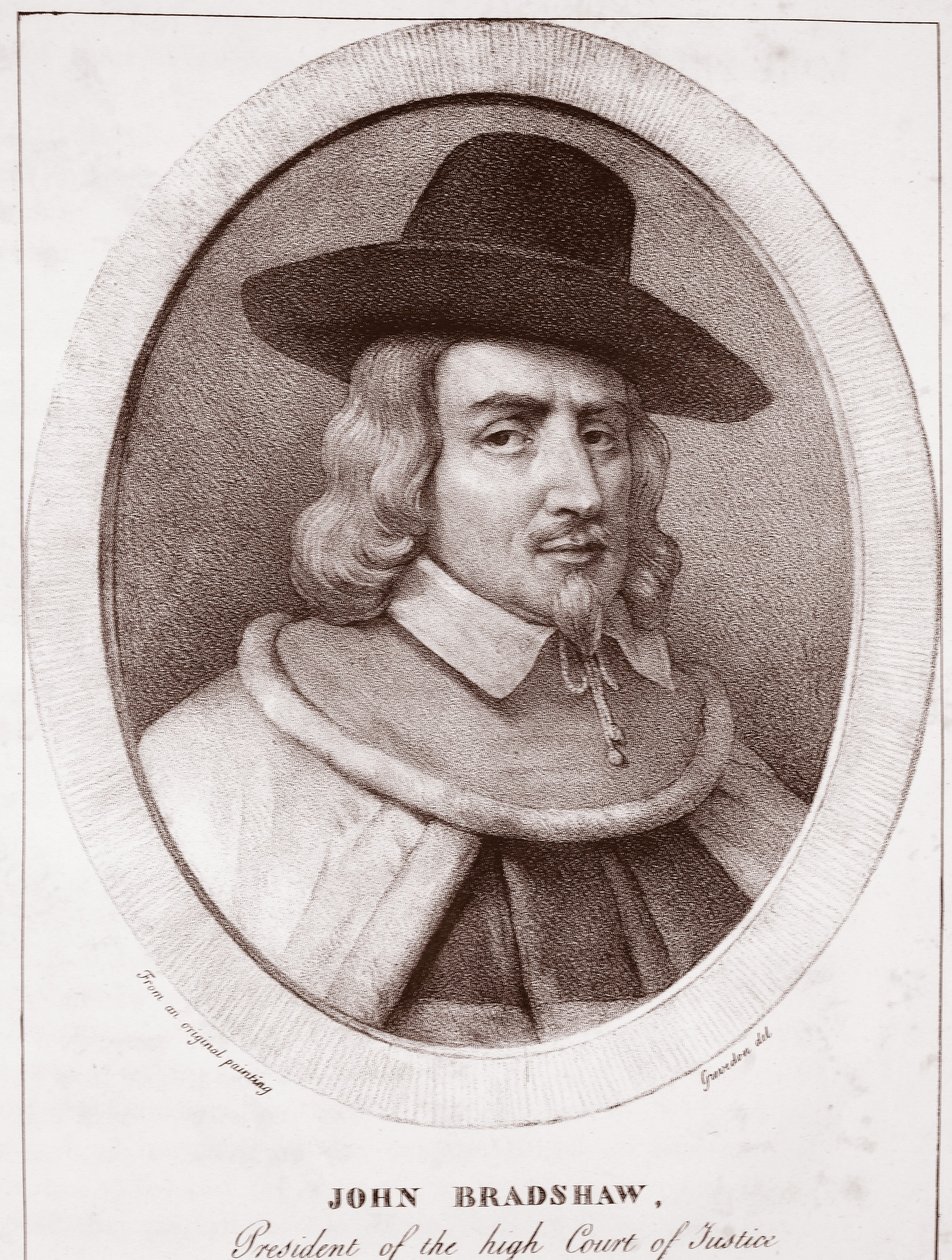 John Bradshaw, przypisywany Gravedon, ryty przez de Langlume autorstwa English School