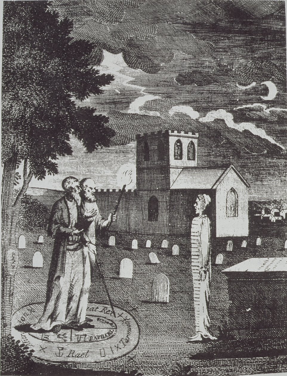 John Dee i Edward Kelly wzywający umarłych, z Historii magii, opublikowanej pod koniec XIX wieku autorstwa English School