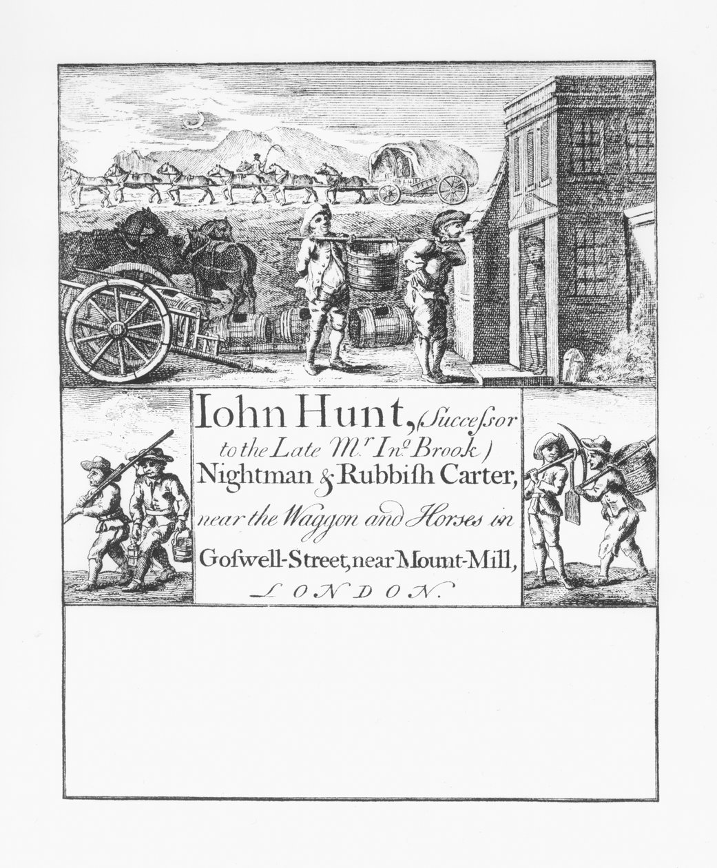 John Hunt, Nightman and Rubbish Carter, niedaleko Wagon and Horses na Goswell Street, niedaleko Mount Mill, Londyn autorstwa English School