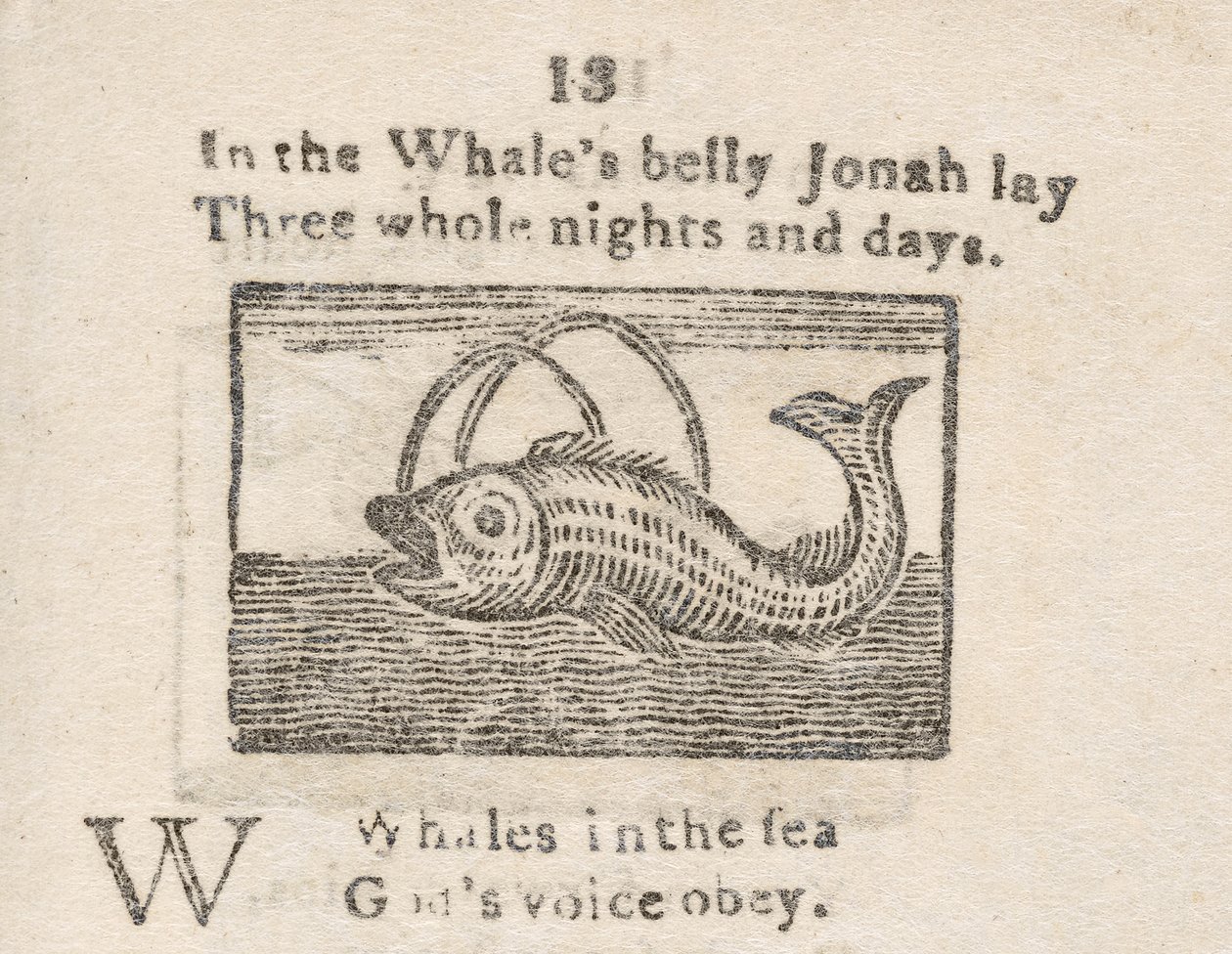 „Jonasz w brzuchu wieloryba”, ilustracja do litery W, z „Alfabetu dziecięcego...”, ok. 1820 (rycina) autorstwa English School