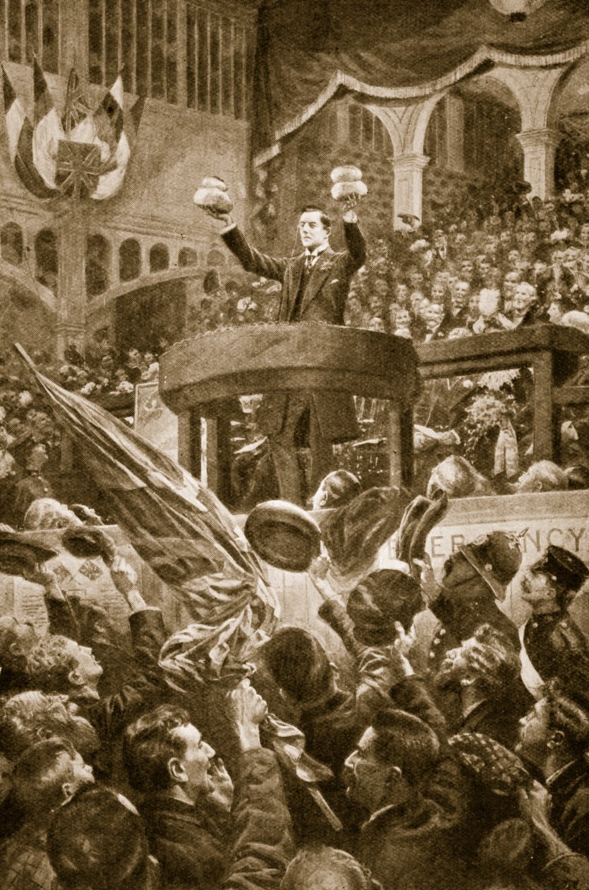 Joseph Chamberlain w Bingley Hall w Birmingham 4 listopada 1903 r. autorstwa English School