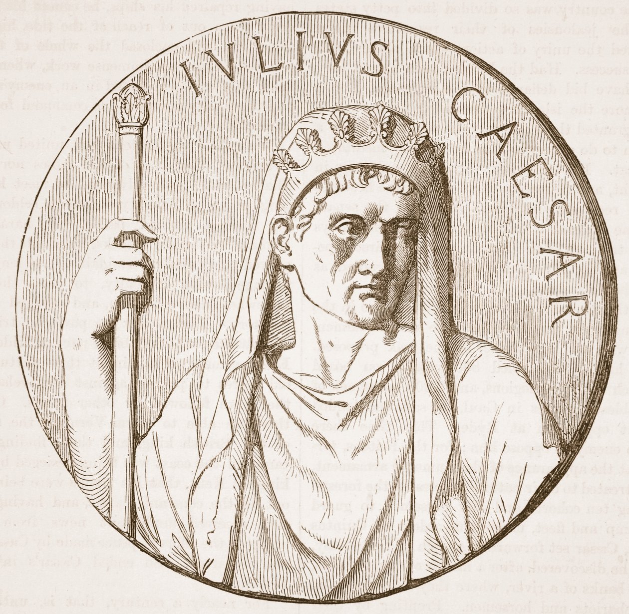 Juliusz Cezar, ilustracja z Cassells Illustrated History of England (zdjęcie w sepii) autorstwa English School