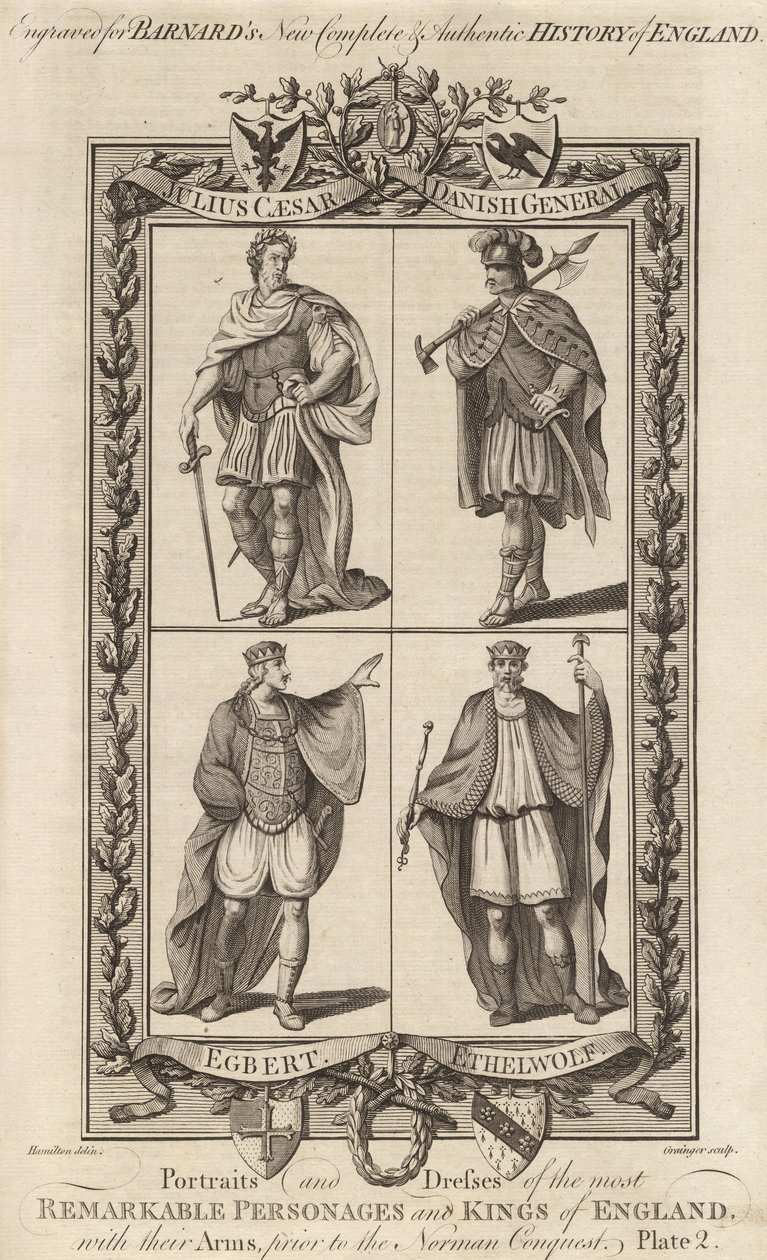 Julius Cesar, duński generał, Egbert i Ethelwolf, ilustracja z „Portretów i sukien królów Anglii…” autorstwa Edwarda Barnarda autorstwa English School