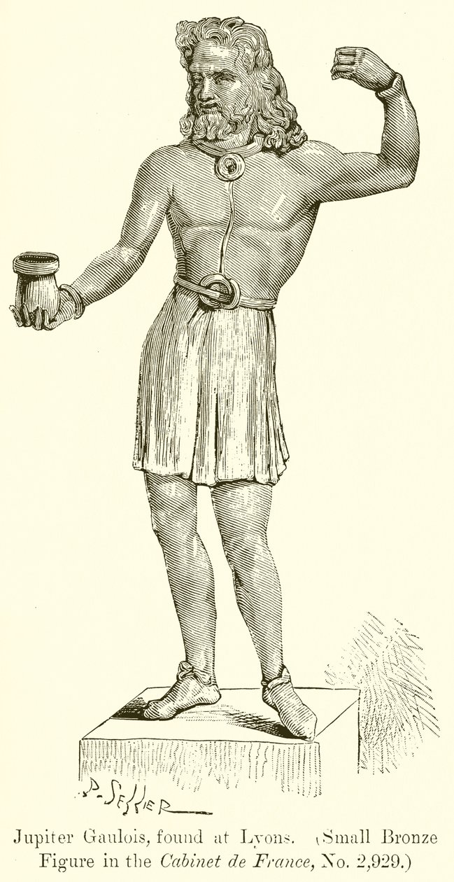 Jupiter Gaulois znaleziony w Lyonie. (Mała figurka z brązu w Cabinet de France, nr 2,929) (rycina) autorstwa English School