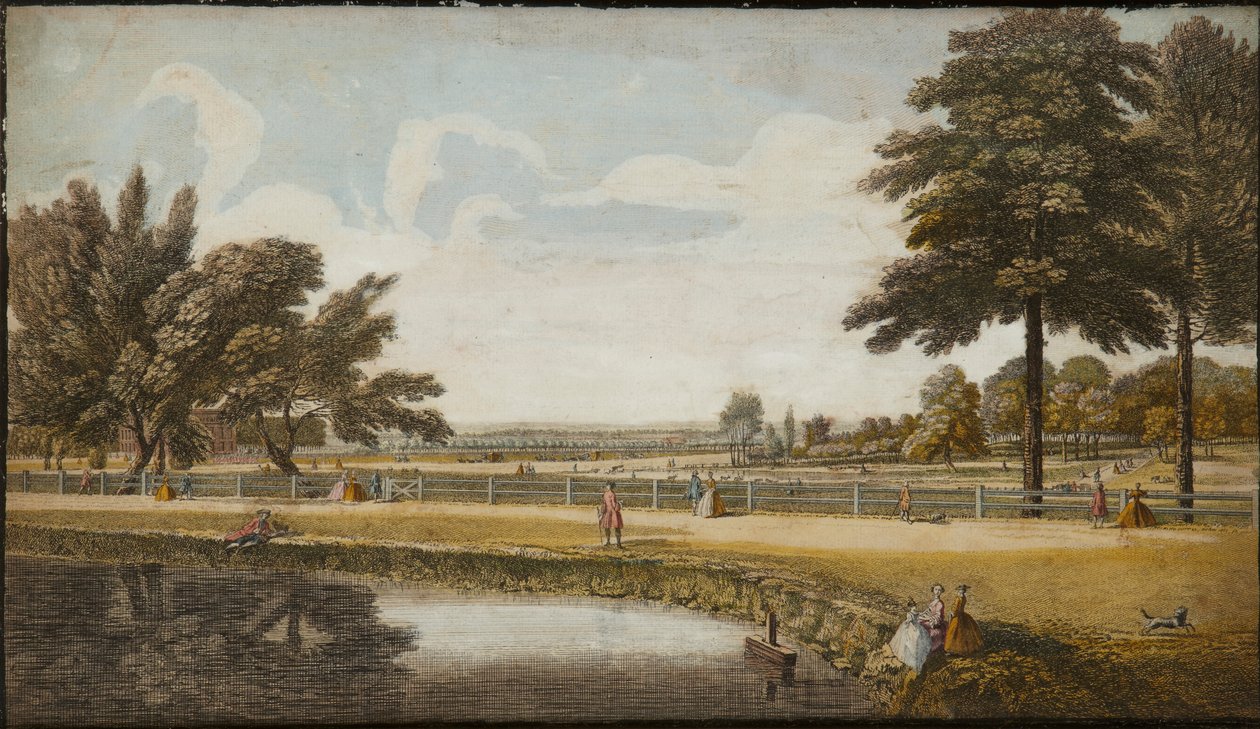 Kensington Gardens, ok.1740-60 (ręcznie barwiony grawerunek) autorstwa English School