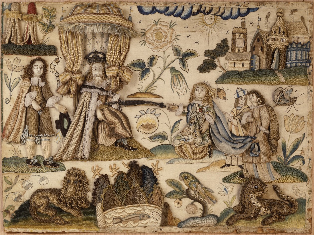 Król Aswerus i królowa Estera, ok. 1660 (jedwab, przędza metaliczna i karuk) autorstwa English School
