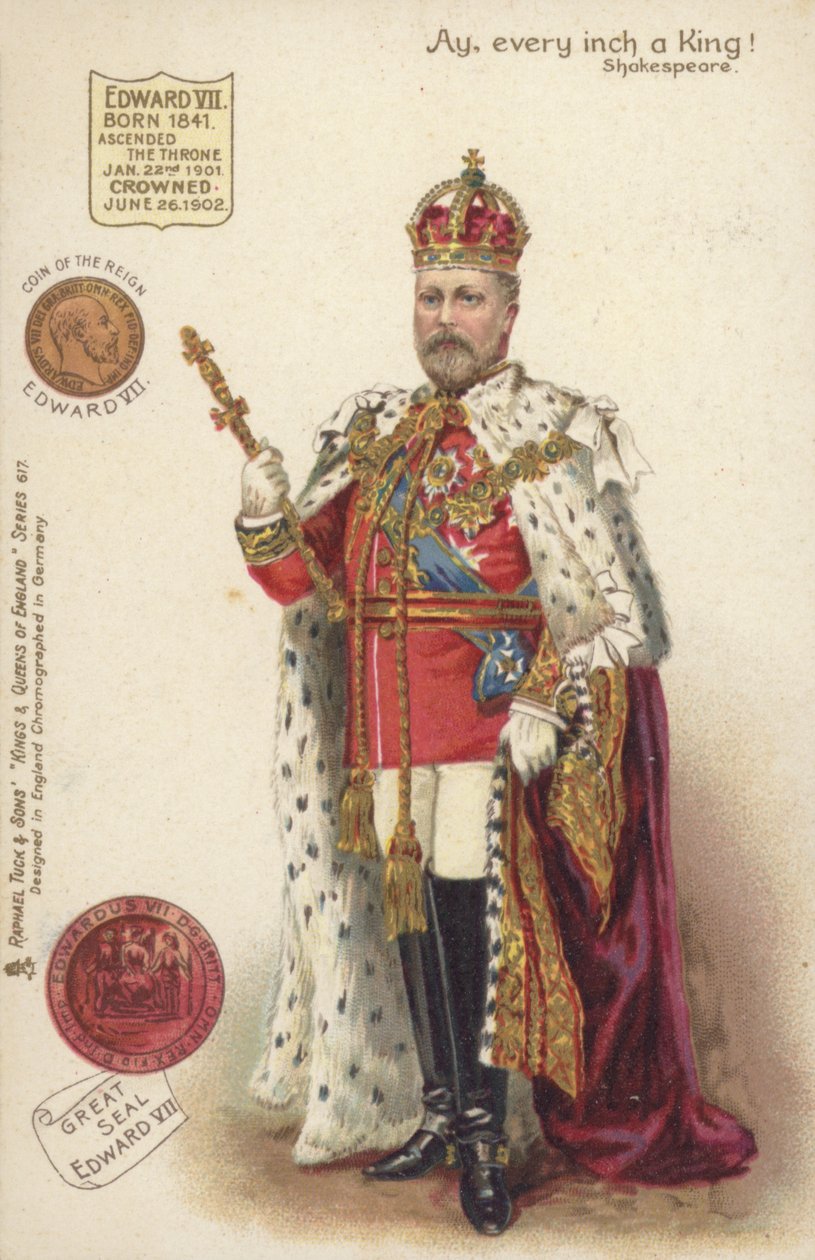 Król Edward VII (kolorowa litografia) autorstwa English School