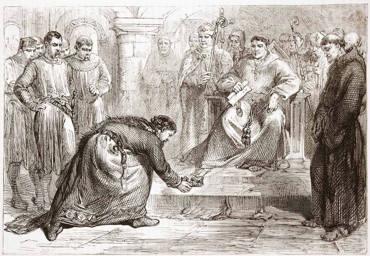 Król Jan i legat papieski, ilustracja z Historii protestantyzmu Jamesa Aitkena Wylie (1808-1890), wyd. 1878 autorstwa English School