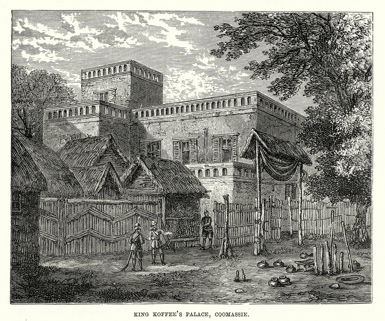 Pałac króla Koffee, Coomassie (grawerunek) autorstwa English School