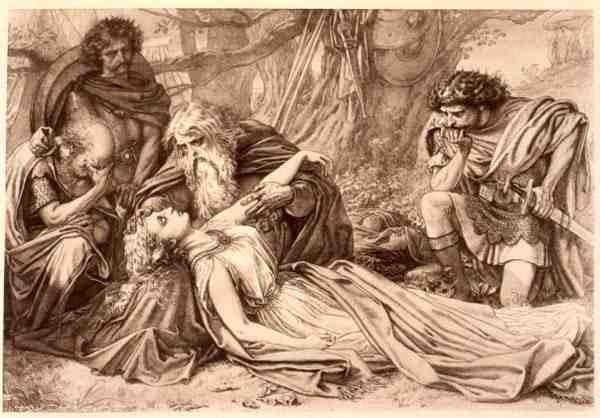 Król Lear, akt 5, scena 3, William Shakespeare (1564-1616) (rycina) autorstwa English School