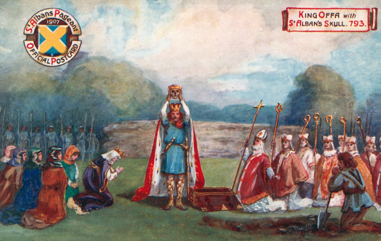 Król Offa z czaszką św. Albana, 793 r.; Święto Albana autorstwa English School