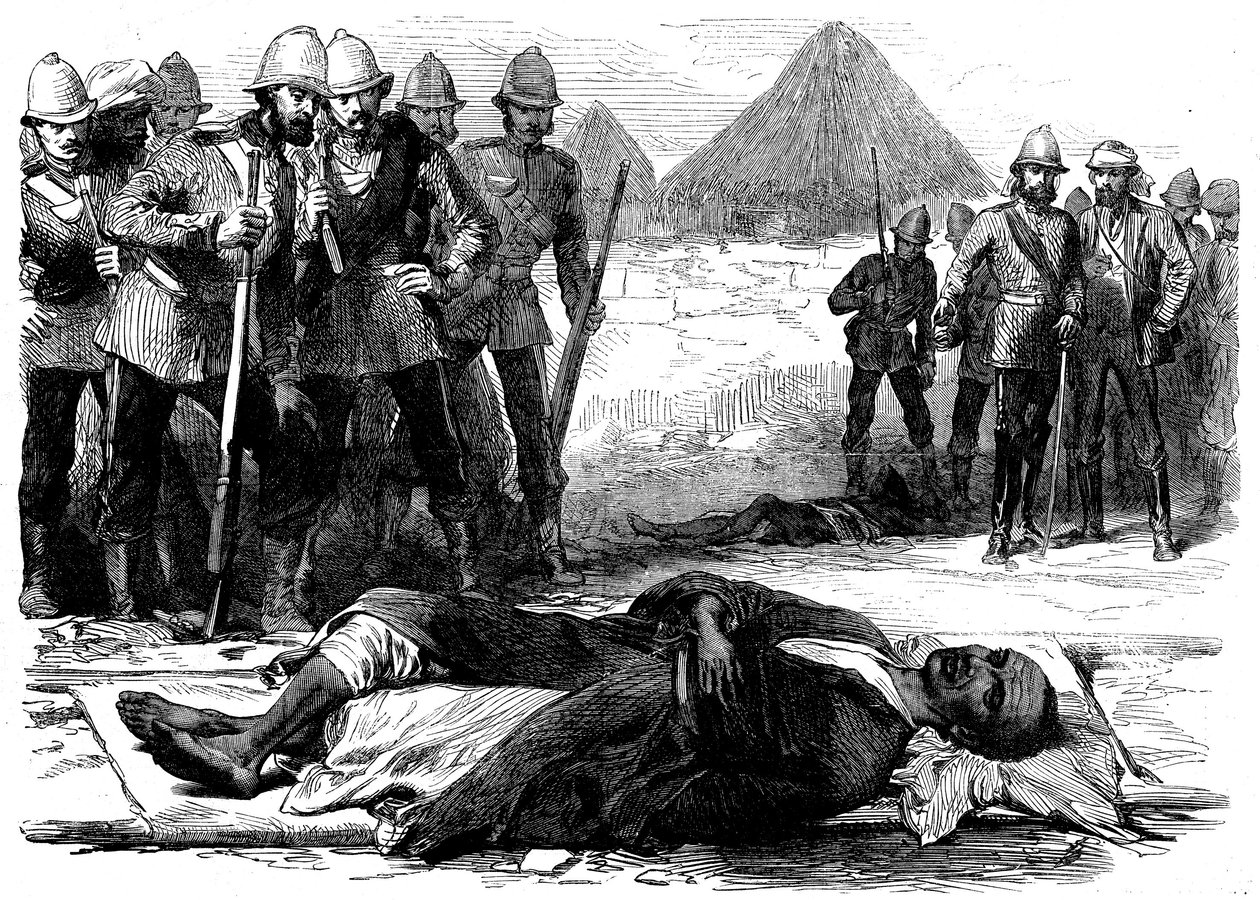 Król Teodor, gdy leżał martwy w Magdali, z brytyjskiej wyprawy do Magdali, 1868 autorstwa English School