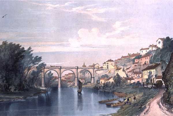 Knaresborough Viaduct, East and West Yorkshire Junction Railway, tablica 38 z "Railway Prints" Reesa, rytowana przez J. C. Bourne