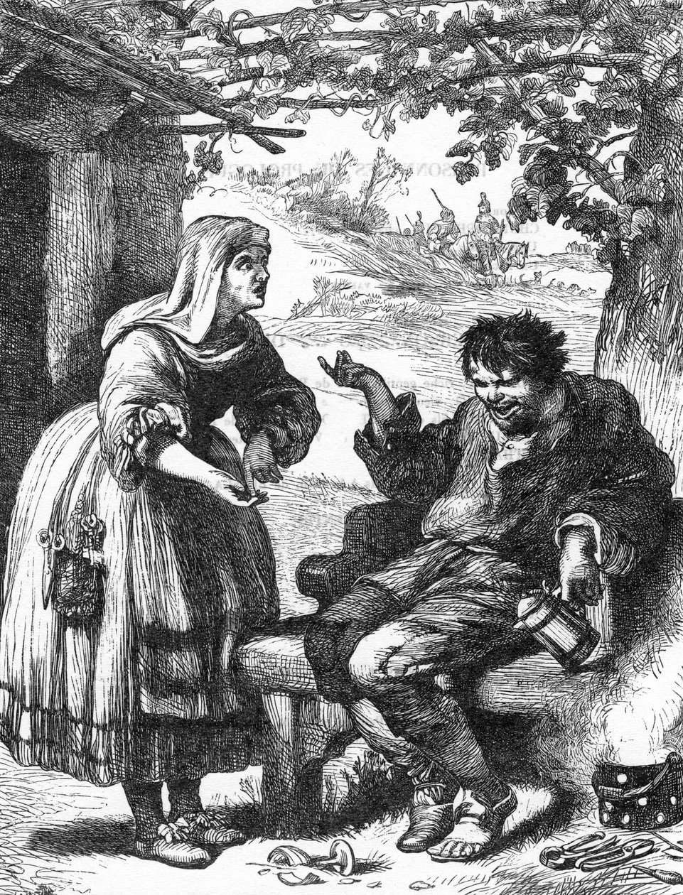 La Megere oswojony (Poskromienie złośnicy) - Ilustracja w „” Works complete by William Shakespeare””” 1866 - Ilustracje i ogólna forma tego wydania zapożyczono z ilustrowanego Szekspira Cassella, wydanego w Londynie autorstwa English School