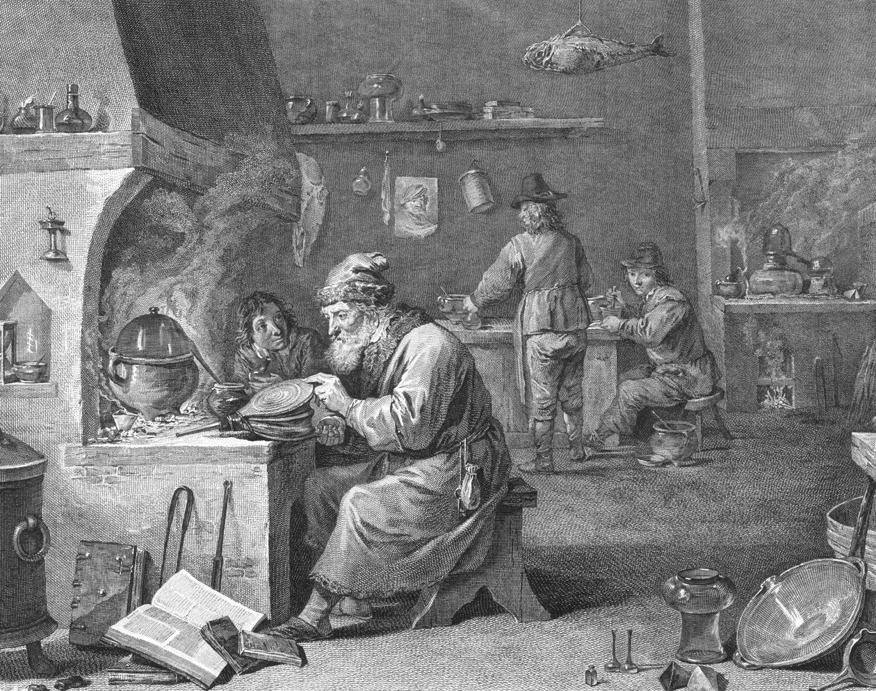 Laboratorium alchemika, XVIII lub XIX wiek autorstwa English School