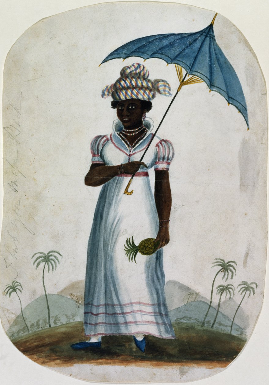 Dama z parasolką i ananasem, ok. 1840 (wc na papierze) autorstwa English School