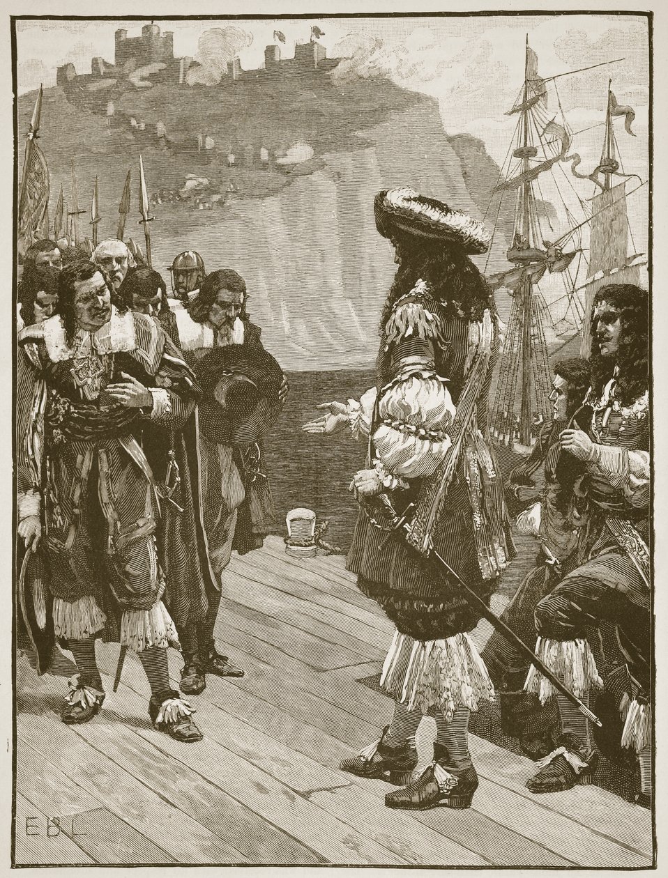 Lądowanie Karola II w Dover, 26 maja 1660, ilustracja z Cassells Illustrated History of England (zdjęcie w sepii) autorstwa English School