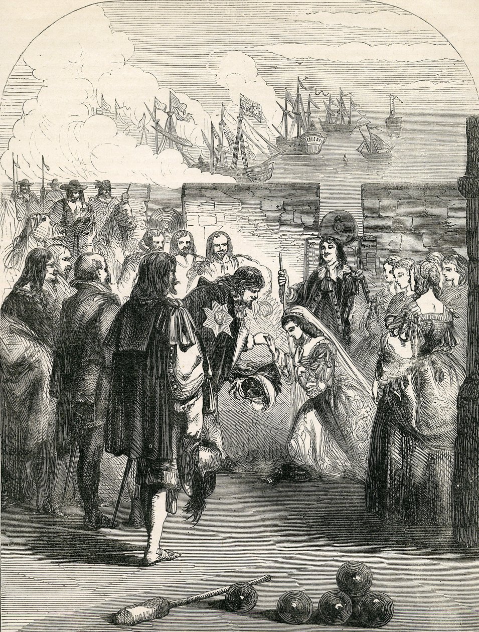 Lądowanie księżniczki Henrietty, ilustracja zaczerpnięta z Ilustrowanej Historii Anglii Johna Cassella, 1857 autorstwa English School