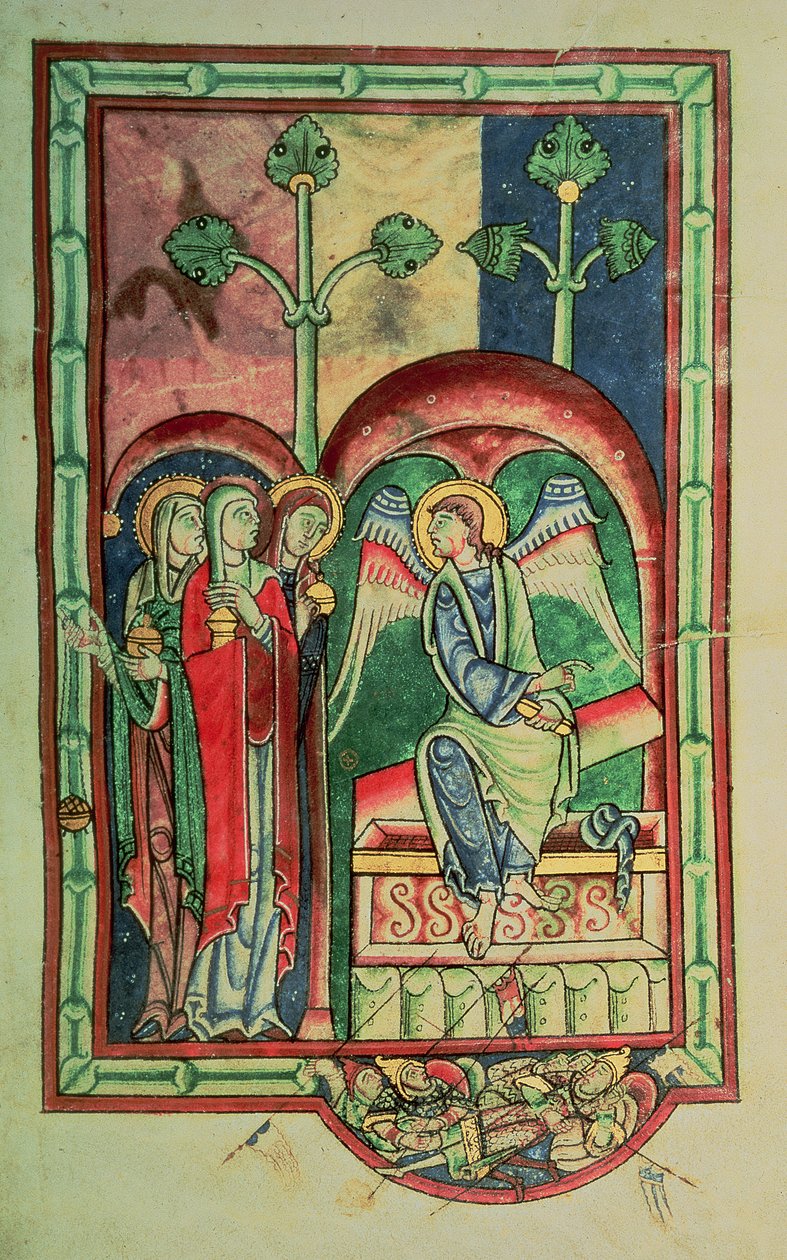 Lansdowne 383 f.13 Kobiety przy grobie, z psałterza Shaftesbury, West Country, ok. 1130-40 (welum) autorstwa English School