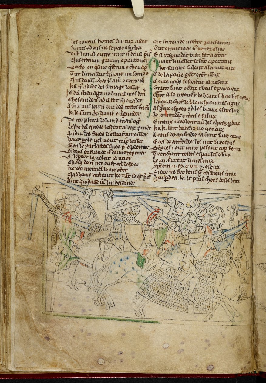 Lansdowne 782 f.26v Bitwa konnych rycerzy, z „Chanson d