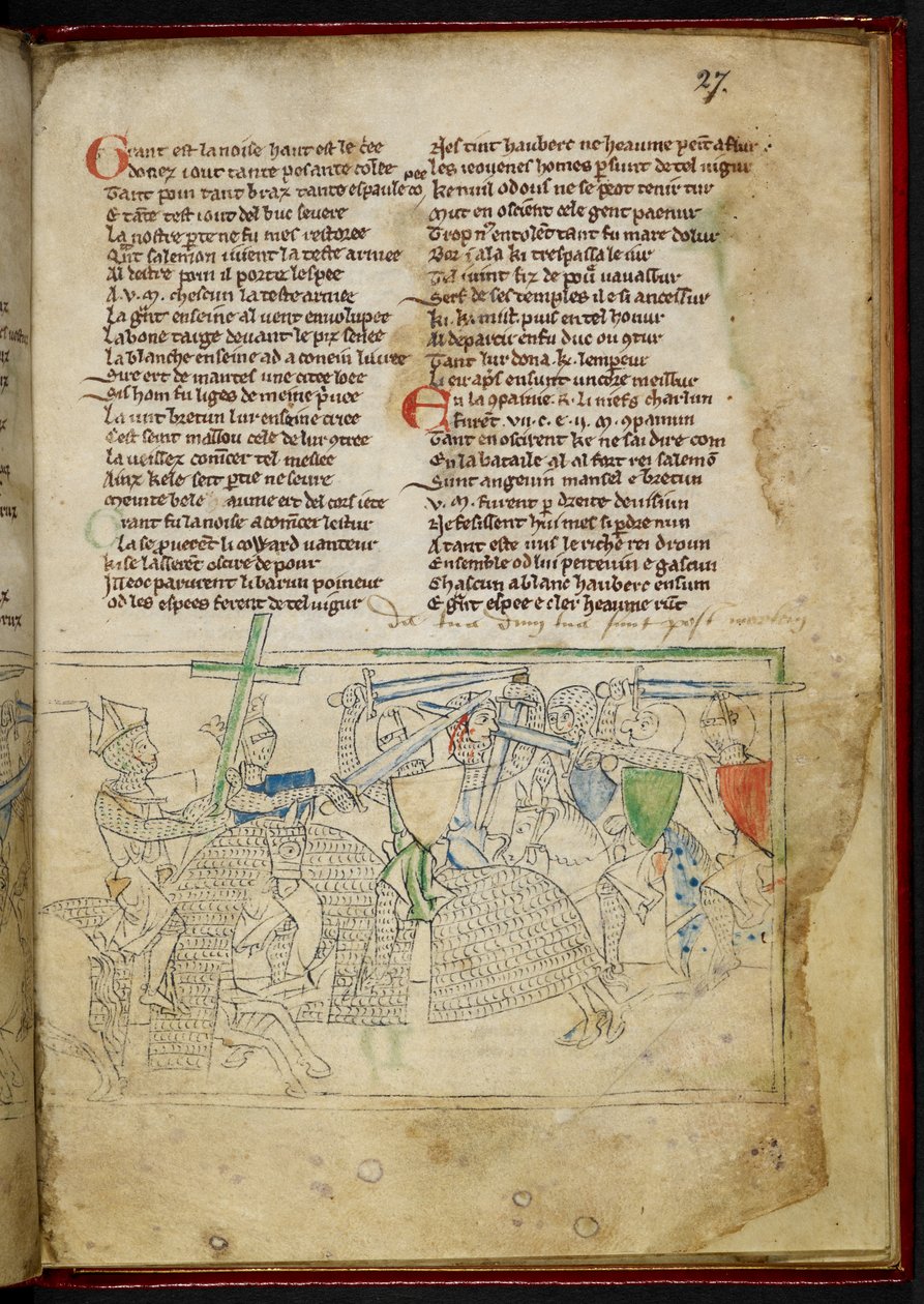 Lansdowne 782 f.27r Bitwa konnych rycerzy, z „Chanson d