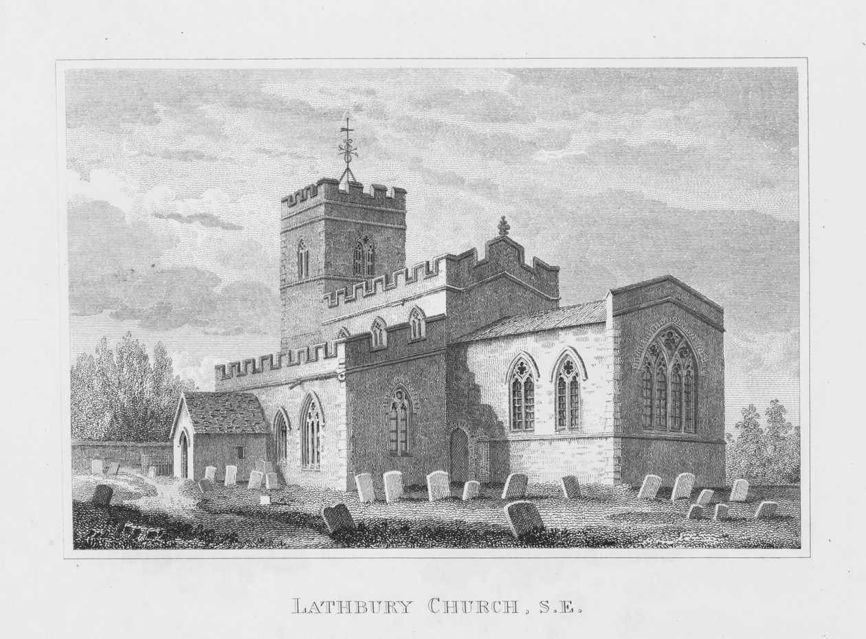 Kościół Lathbury, południowy wschód (grawerunek) autorstwa English School