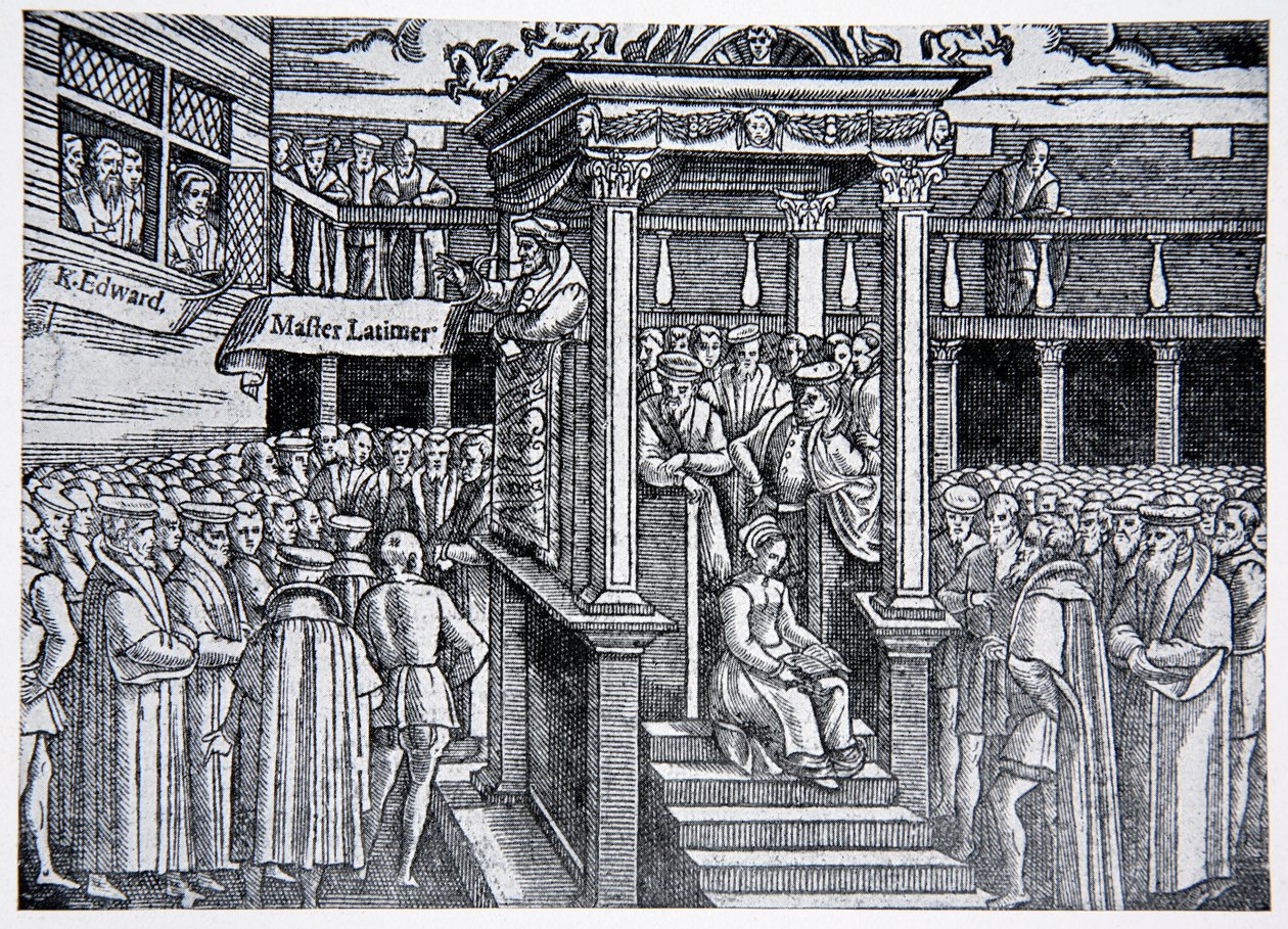 Głoszenie Latimera przed Edwardem VI, ilustracja z Historii narodu autorstwa English School