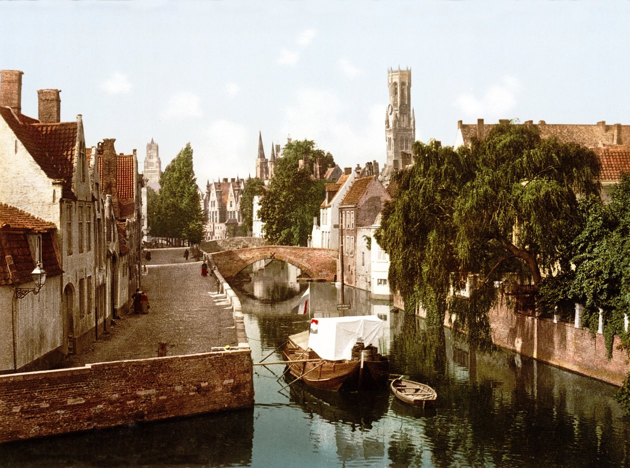 The Green Quay, Brugia (zdjęcie ręcznie kolorowane) autorstwa English School