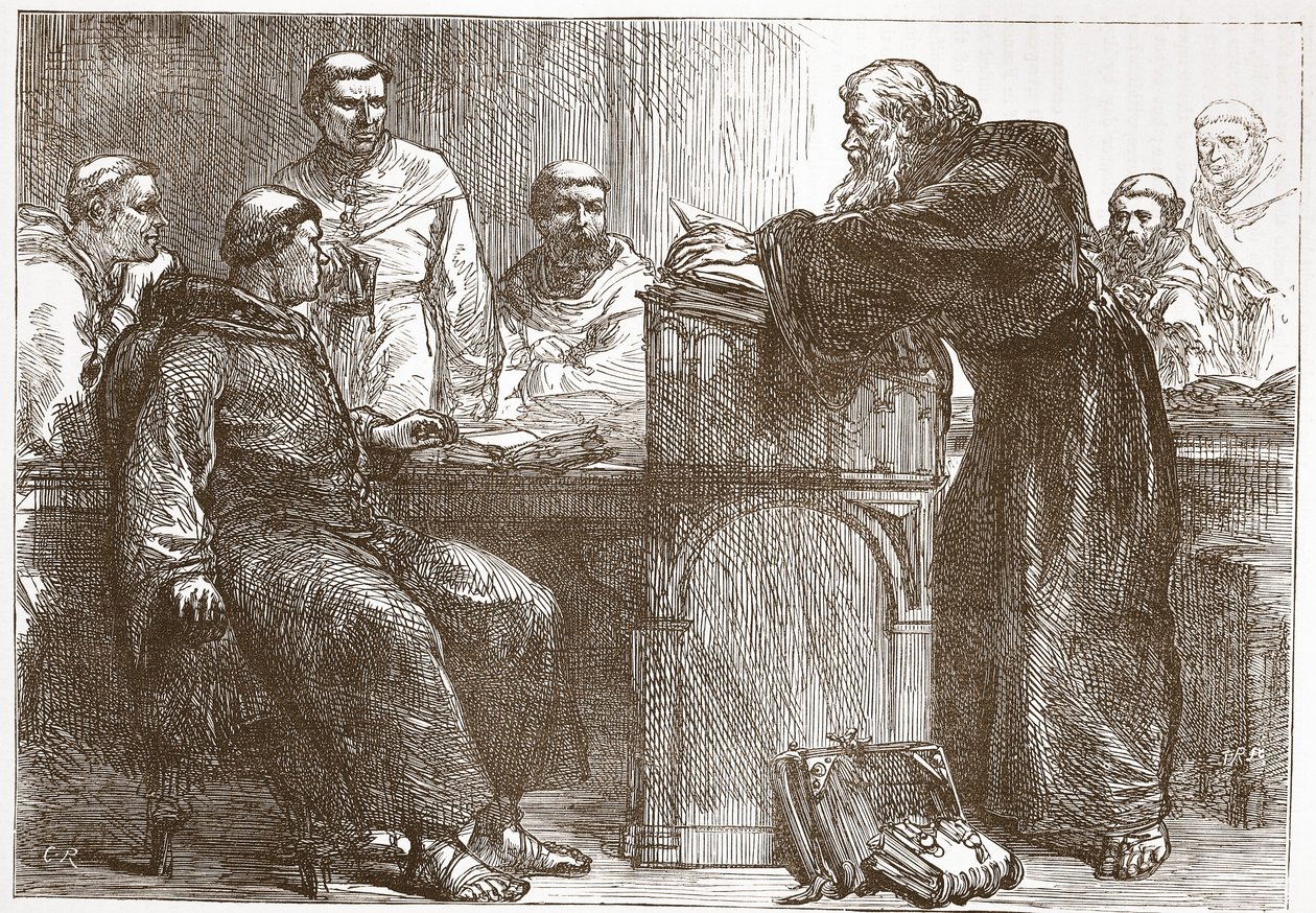 Lefevre wykłada na Sorbonie, ilustracja z Historii protestantyzmu Jamesa Aitkena Wylie (1808-1890), wyd. 1878 autorstwa English School