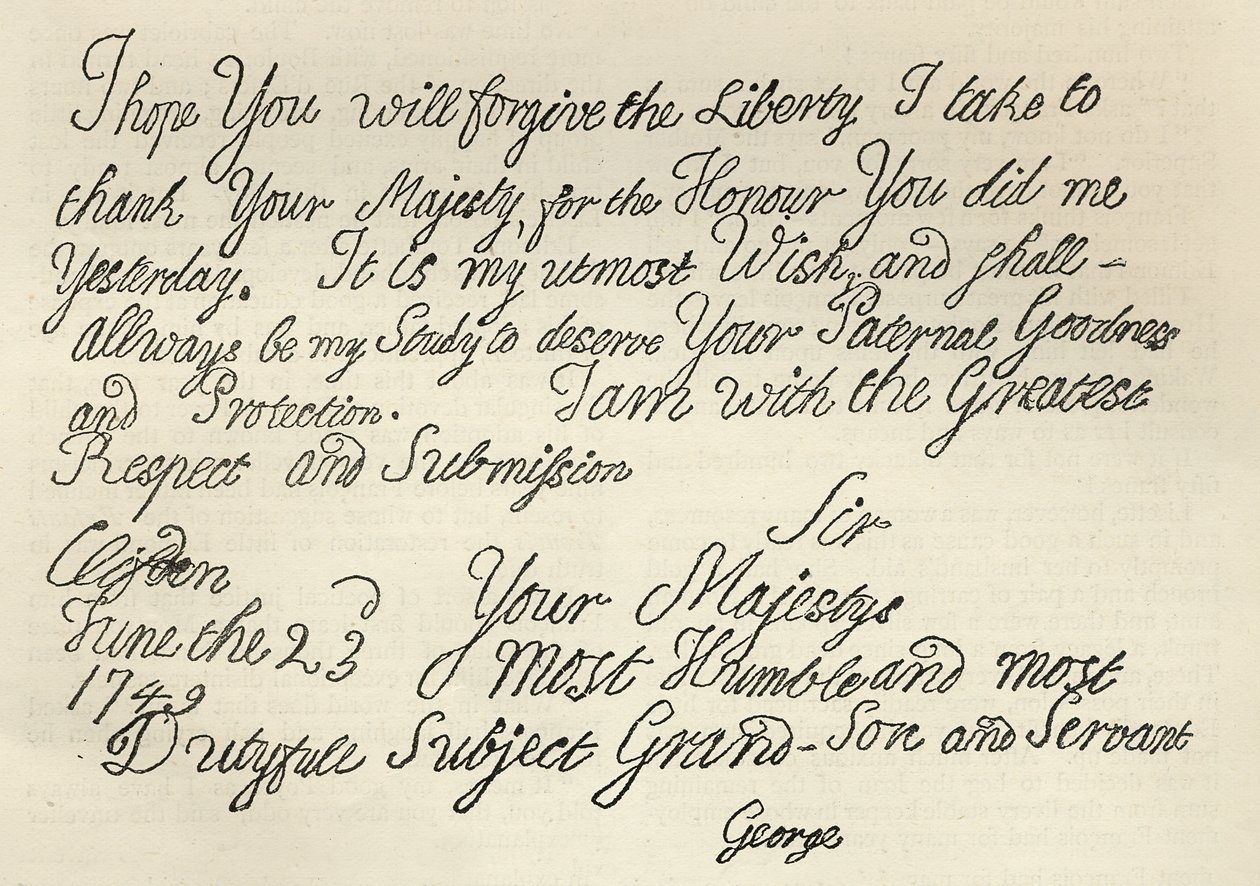 List Jerzego III do dziadka króla, 23 czerwca 1749, opublikowany w „Godzinie wypoczynku”, 1891 (lito) autorstwa English School