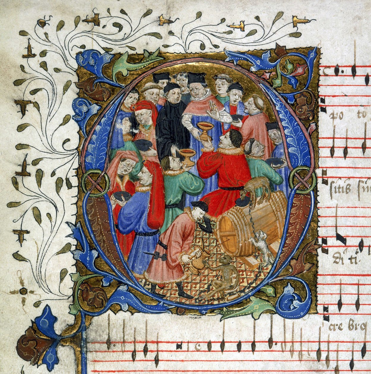 List średniowiecznej pieśni o piciu z Windsor Carol Book, c.1440 (miniaturowy) autorstwa English School