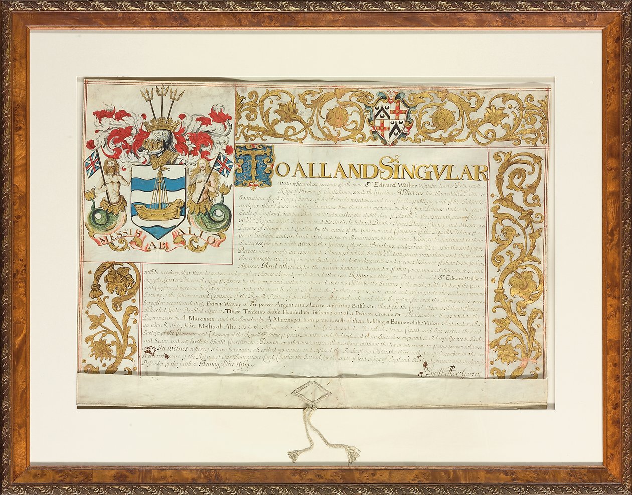 Patent listowy wydany przez Sir Edwarda Walkera, Garter King of Arms, 13 grudnia 1664 r. autorstwa English School