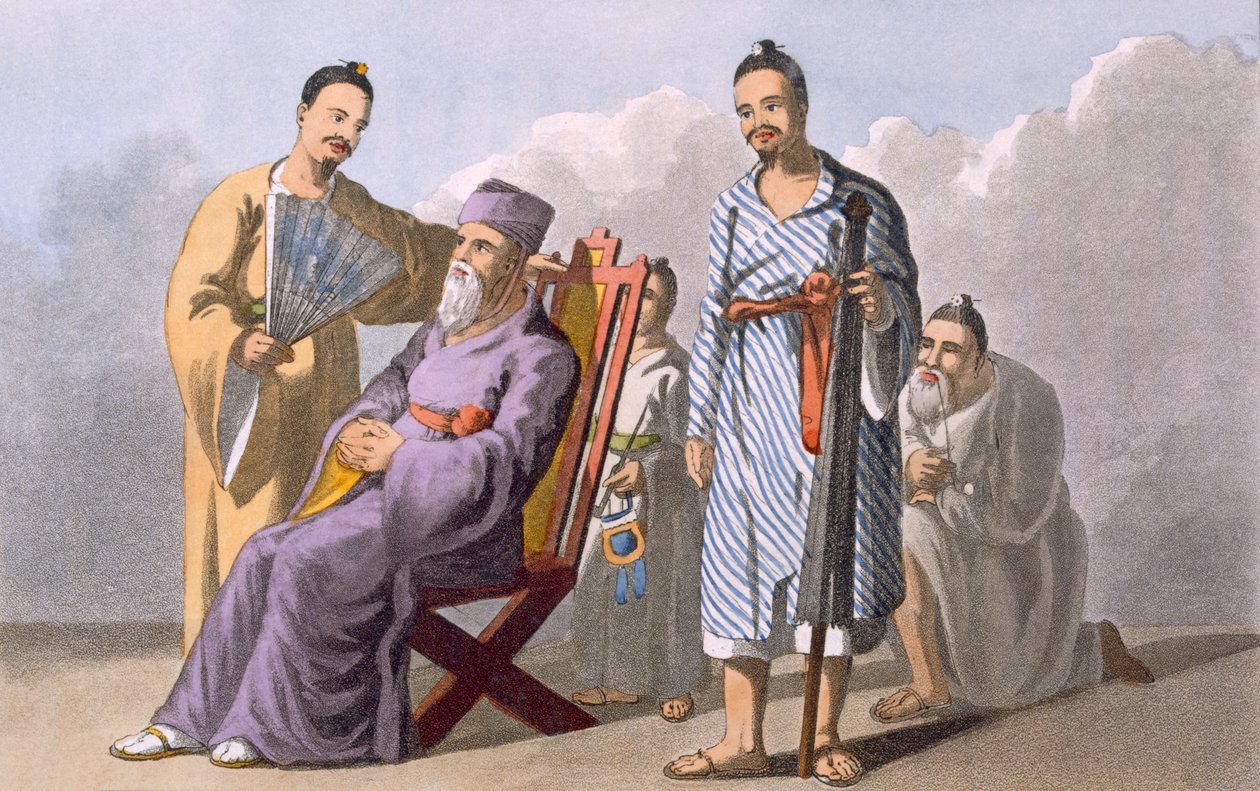 Lewchewan Chief and Attendants, 1820 (kolorowa akwatinta) autorstwa English School