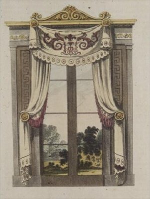 Zasłony okienne Biblioteki, płyta 70 z Repozytorium Sztuki Ackermanna, wydana 1815 (kolor lito) autorstwa English School