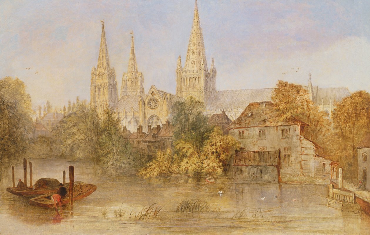 Katedra w Lichfield z Stowe Pool, ok. 1850 autorstwa English School