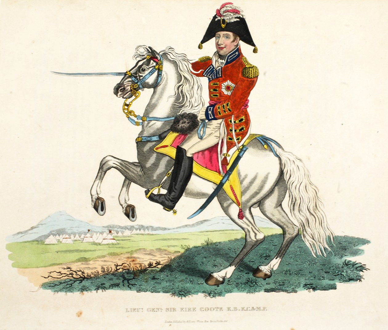 Generał broni Sir Eire Coote KB, KC i MP, wyd. Richard Evans, inż Romney, ilustracja z Historycznego sprawozdania z bitwy pod Waterloo autorstwa Williama Mudforda, 1816 autorstwa English School