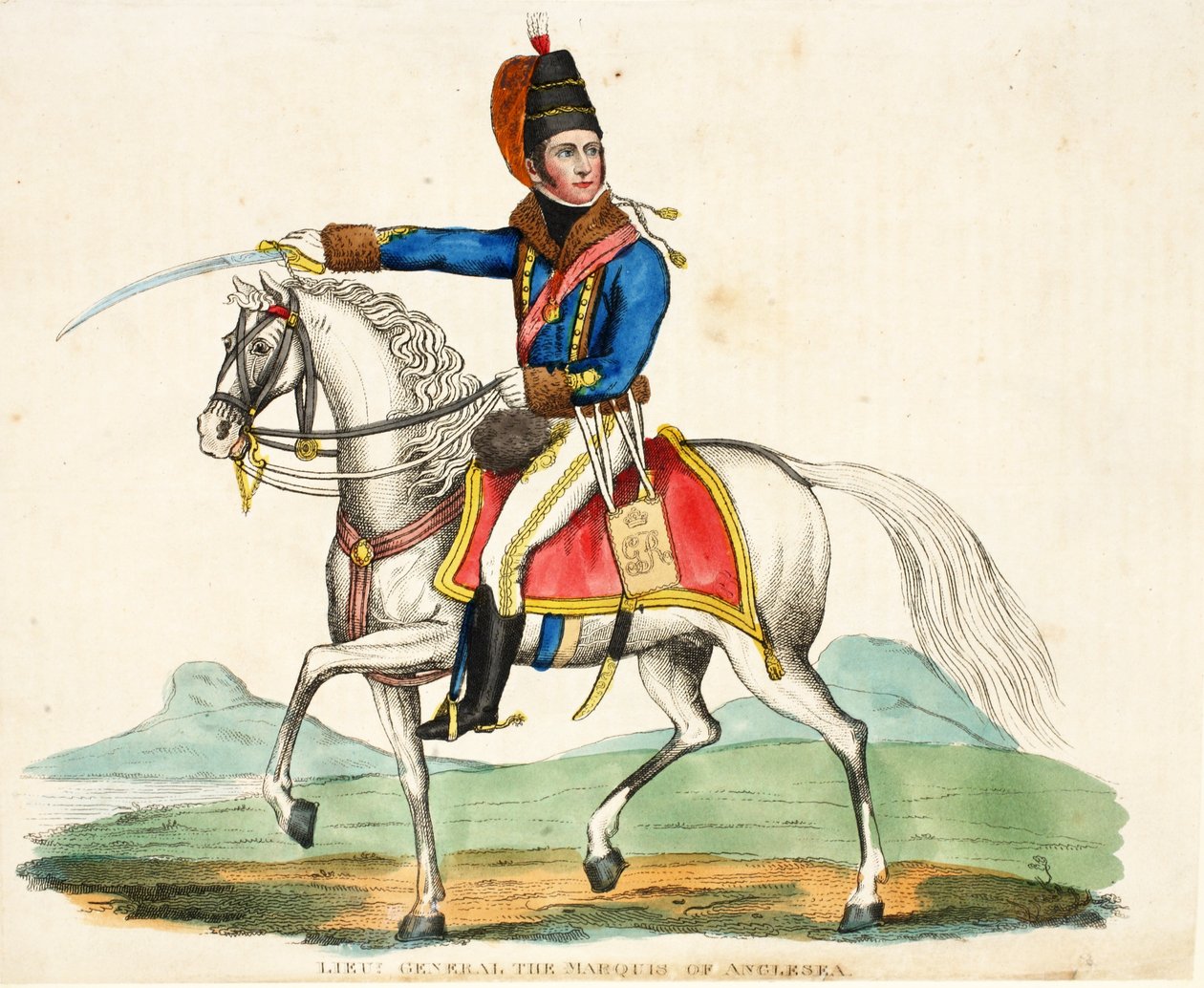Generał porucznik The Marquis of Anglesea, wyd. Richard Evans, inż Romney, ilustracja z Historycznego sprawozdania z bitwy pod Waterloo autorstwa Williama Mudforda, 1816 autorstwa English School