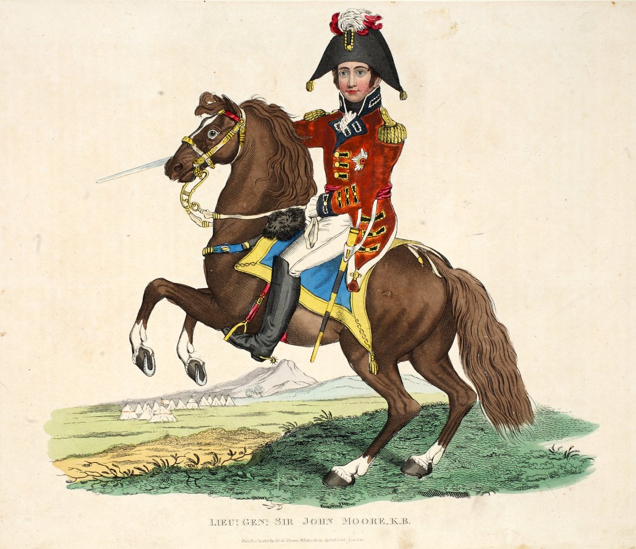 Generał-porucznik Sir John Moore KB, pub autorstwa Richarda Evansa, ryty Romney, ilustracja z Historycznego sprawozdania z bitwy pod Waterloo autorstwa Williama Mudforda, 1816 autorstwa English School