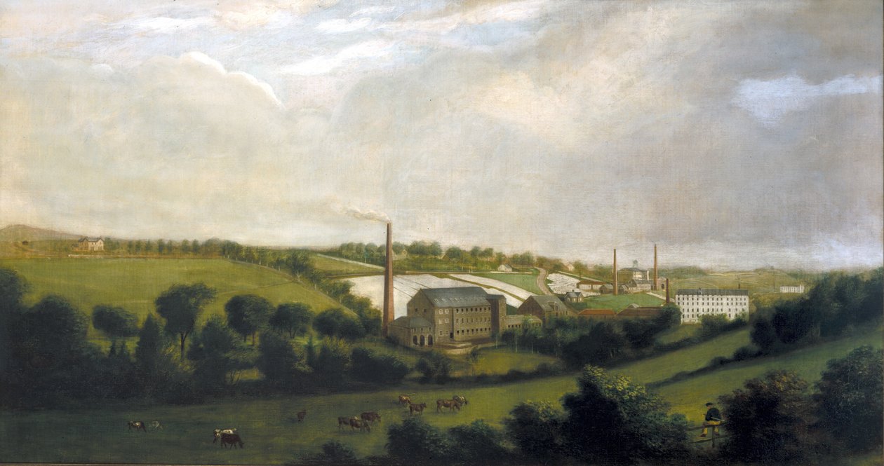Lniarz w Chapelizod, niedaleko Lucan, Dublin, Irlandia, ok. 1840 autorstwa English School