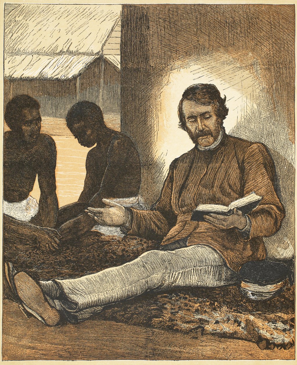 Livingstone, ilustracja z The Pictorial Edition of the Life and Discoveries of David Livingstone autorstwa J. Ewing Richie, wyd. przez A. Fullartona & Co., 1876 autorstwa English School