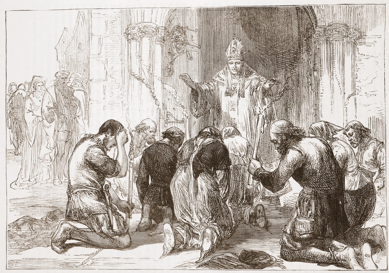 Lollardowie wyrzekli się swojej wiary, ilustracja z Historii protestantyzmu Jamesa Aitkena Wylie (1808-1890), wyd. 1878 autorstwa English School